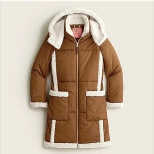 NWT JCrew Primaloft Pecan Puffer Sherpa jacket XS